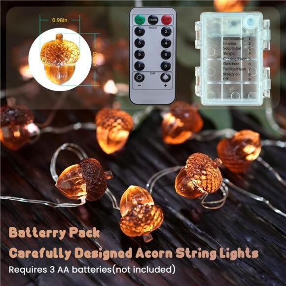 Decorative Fairy Acorn String Lights Thanksgiving Decoration Autumn Garland - Picture 3 of 7